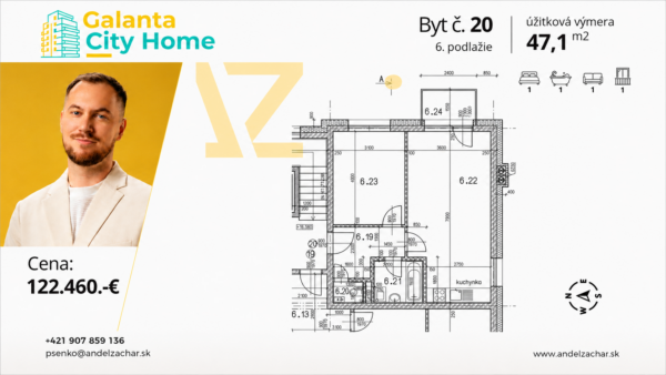 2i byt 47m2 + balkón + parking v projekte Galanta City Home