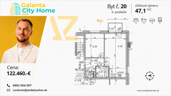 2i byt 47m2 + balkón + parking v projekte Galanta City Home