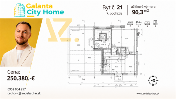Exkluzívny 3-izbový penthouse 96 m² s obrovskou 96 m² terasou – Galanta City Home